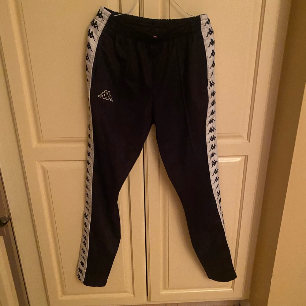 Kappa Black Track Pants with White Logo Stripes